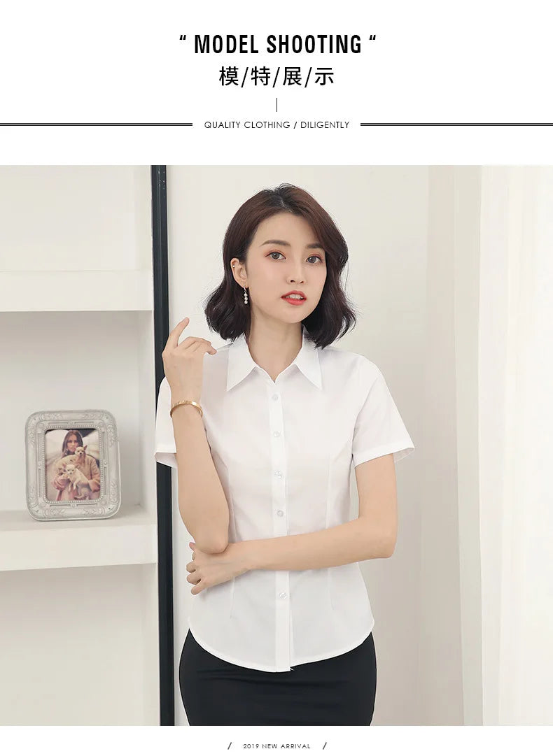 2024 White shirt women's long-sleeved professional work clothes slim stretch no-iron top