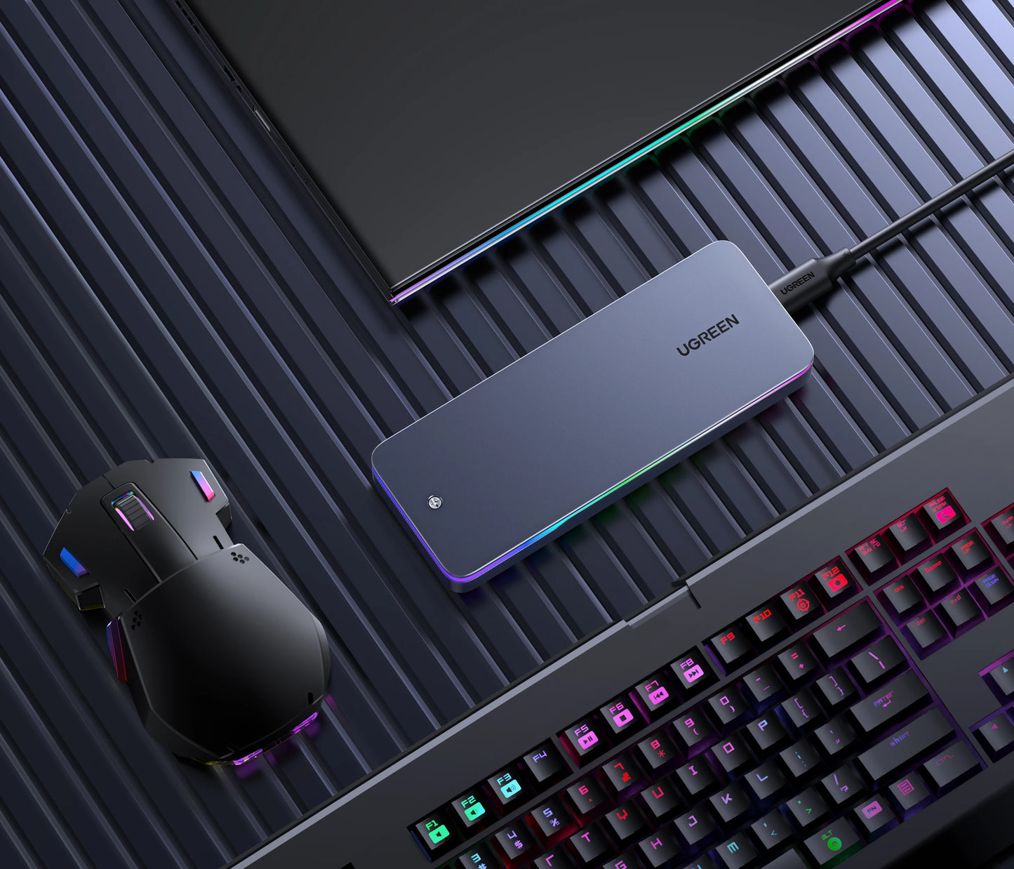 UGREEN 20Gbps M.2 SSD Case NVMe SATA SSD Enclosure Adapter USB 3.2 Gen2 External Enclosure Supports RGB Lighting effect