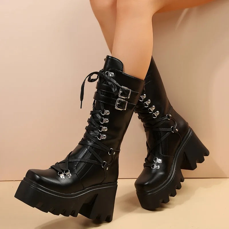New Designer Gothic Shoes for Womens Botas Women High Boots Cosplay Mid-calf Boot High Platform Wedges Boot 2024 Autumn Winter