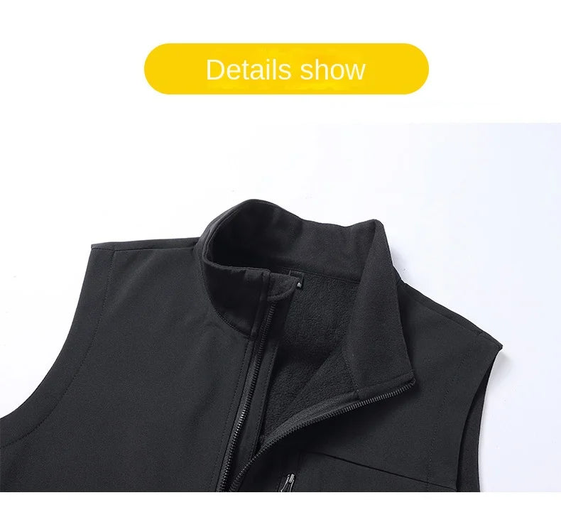 Soft shell thick vest men's autumn and winter work clothes plush jacket waterproof sleeveless windproof running sports vest