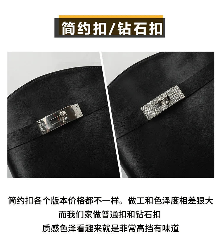 Genuine Leather Thick-Soled Autumn Winter New Style Chunky Heel Rhinestone Buckle High Tube Riding Over-The-Knee Long Boots