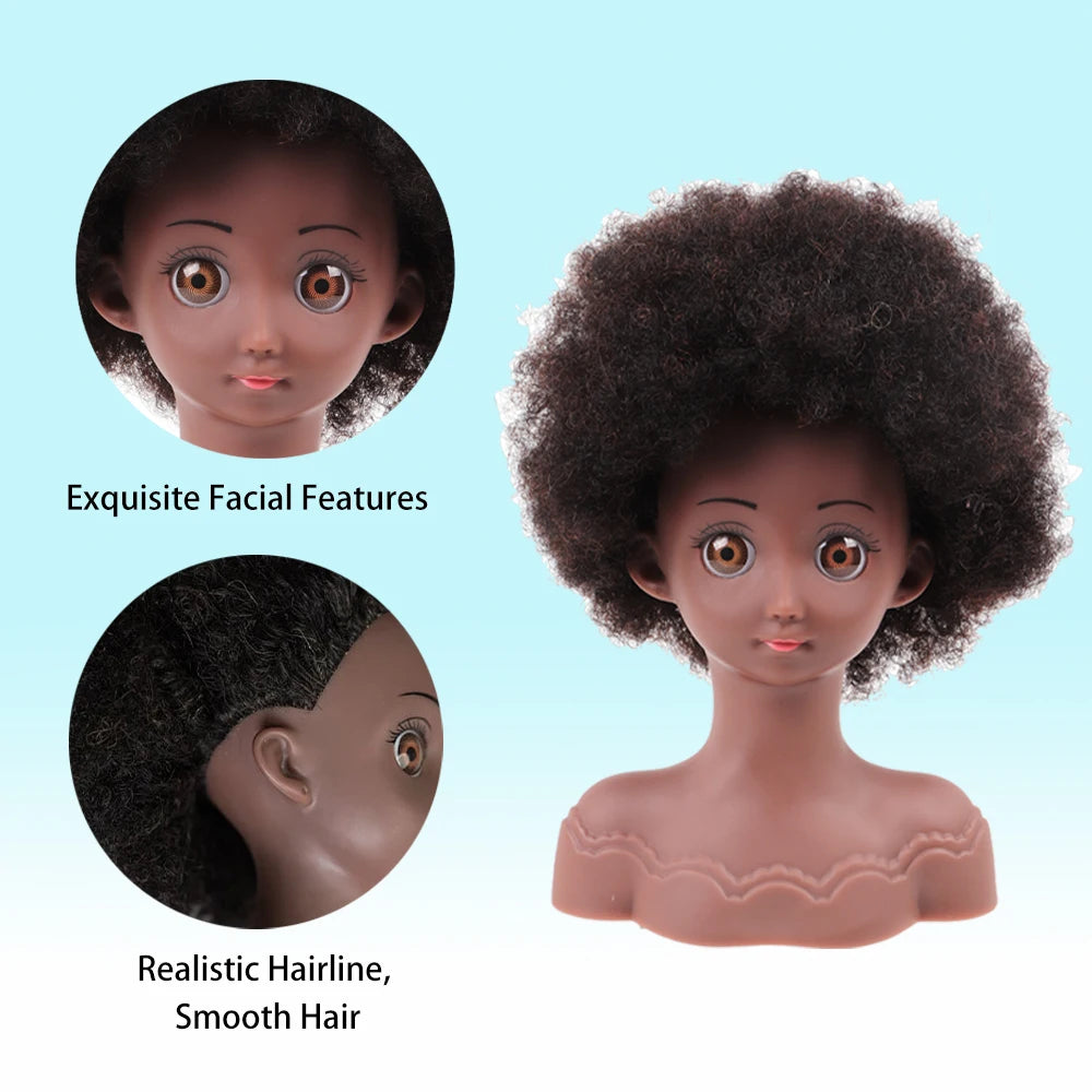 Real Human Hair Mannequin Head With Stand Afro Curly Hair Doll Manikin Head For Black Girls Gifts Practice Hair Styling Head