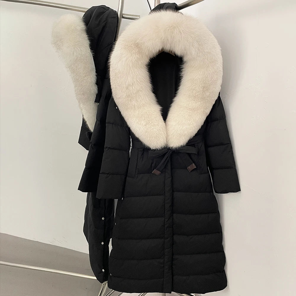 OFTBUY Long Puffer Jacket Women New 2025 Winter Warm White Duck Down Jacket Women's Real Fox Fur Coat Female Natural Fur Parkas