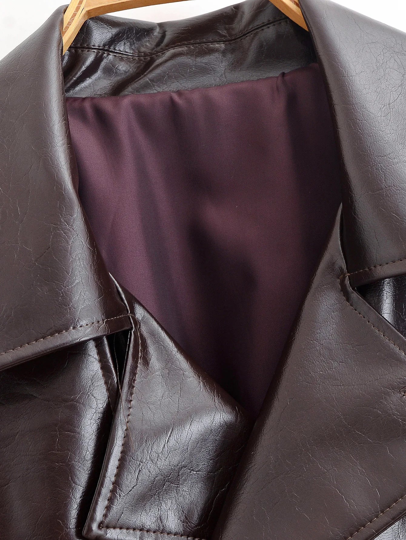 Women's clothing 2025 early autumn new fashionable simple temperament belt lapel imitation leather windbreaker