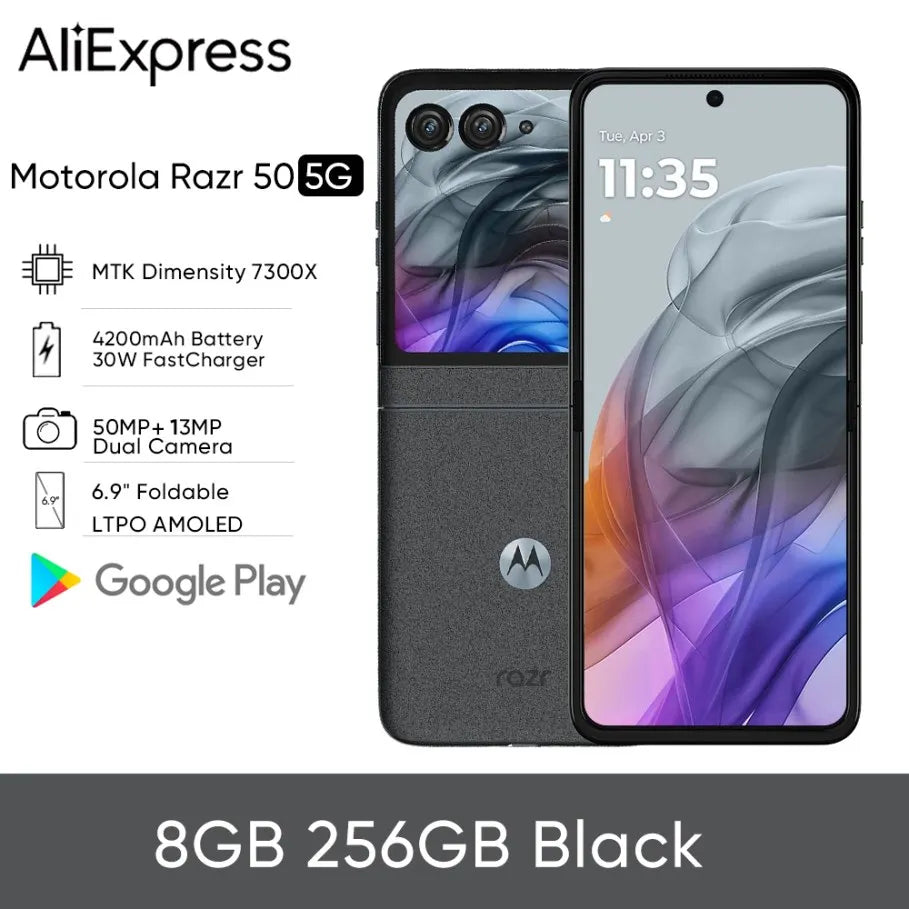Global ROM Motorola Moto razr 50 Folded Screen Phone Main 6.9 inch FHD+ pOLED Secondary screen 3.6 inch MTK Dimensity 7300X 50MP