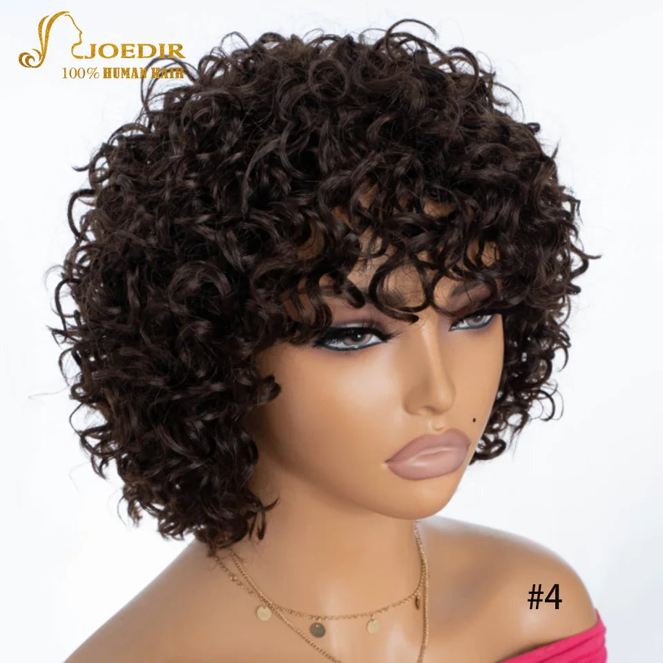 Joedir Black Short Afro Kinky Curly Bob 100% Human Hair Wig For Women Brazilian Remy Hair Full Machine Made Wear to go Daily Wig