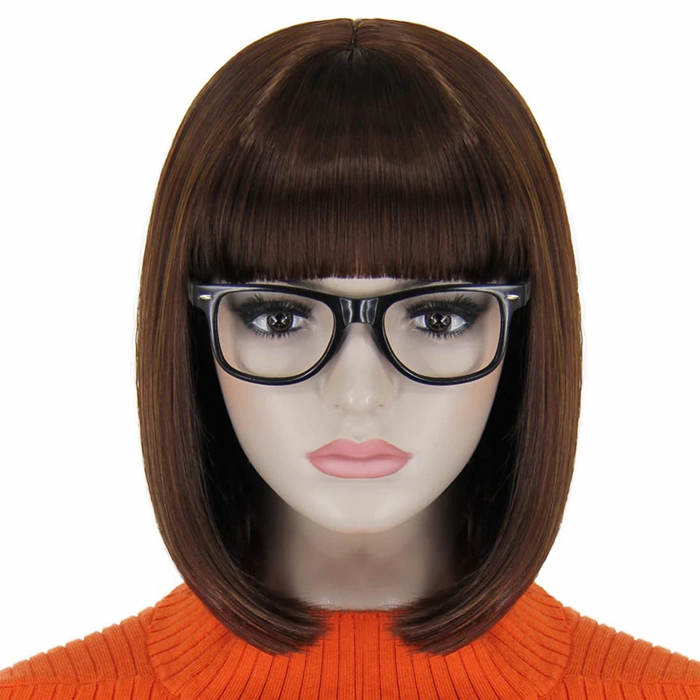 Synthetic 12 Inch Short Bob Black Wig With Bangs for Women Natural Looking Soft Hair Replacement Wigs Velma Kelly Halloween