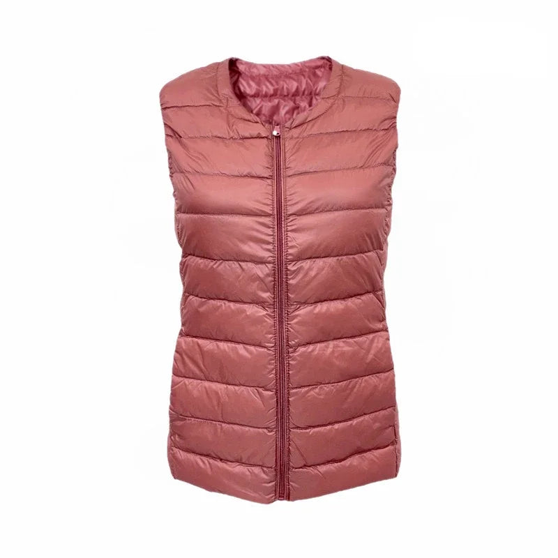 Autumn Winter Women Ultra Light Thin Duck Down Vest Sleeveless O-Neck Zipper Waistcoat Windproof Puffer Female Quilted Jackets