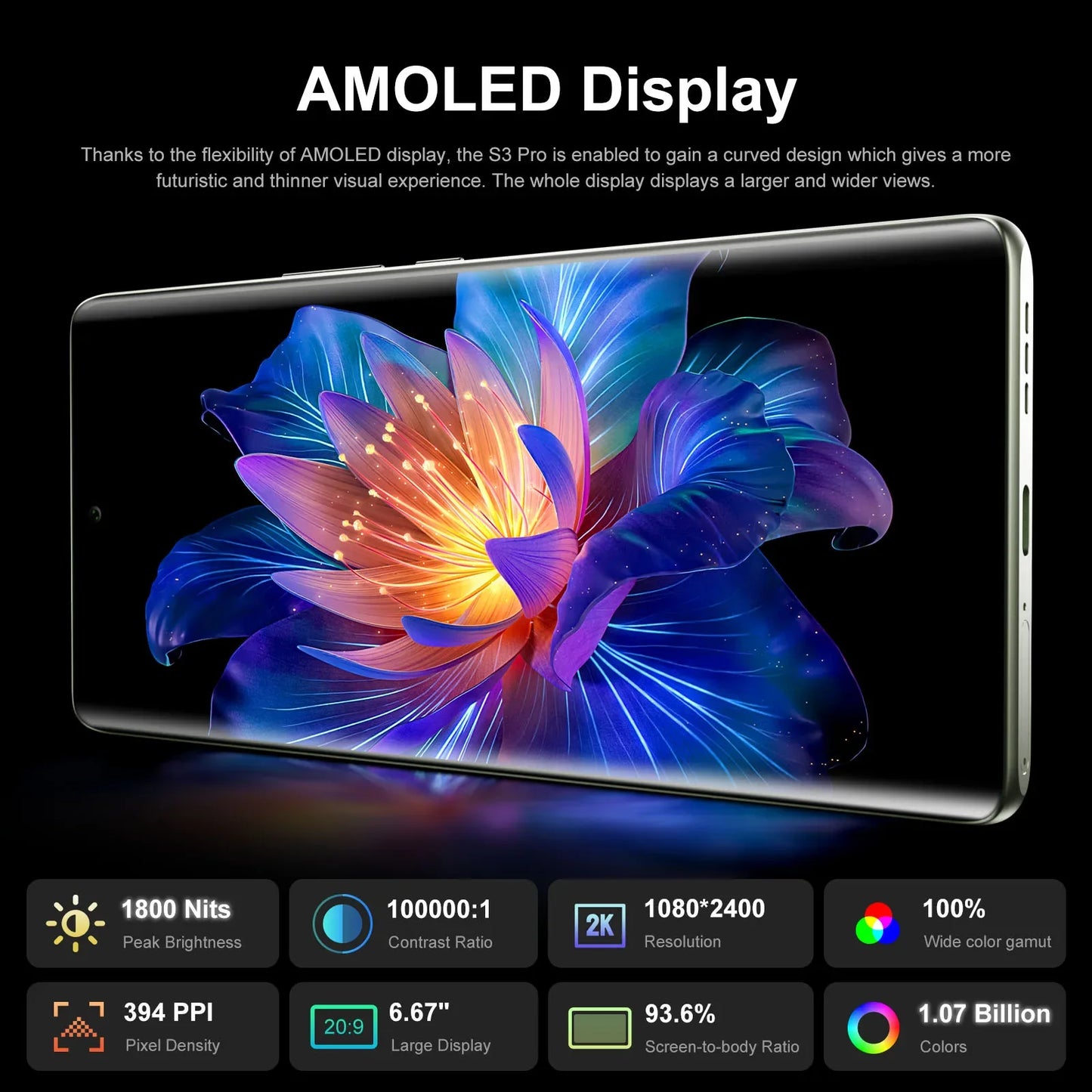 FOSSiBOT S3 PRO Smartphone 20GB +128GB 6.67" AMOLED Display Android 14  Mobile 8+64MP Camera NFC Cell Phone