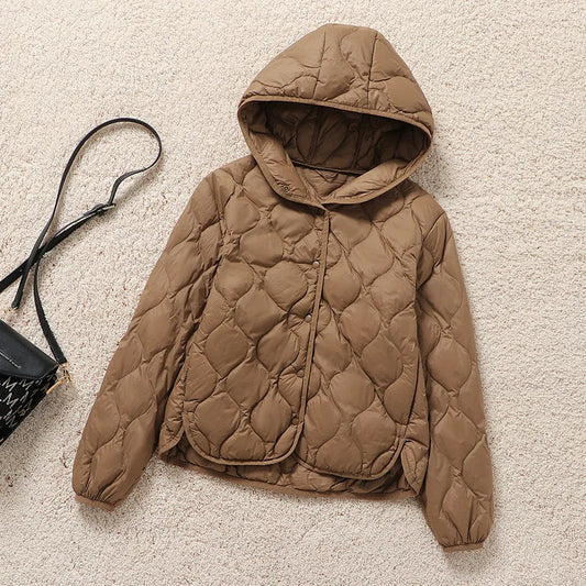 Autumn and Winter New Women's Lightweight Down Jacket Fashion Warm Windproof Slim White Duck Down Hooded Mature Women's Jacket