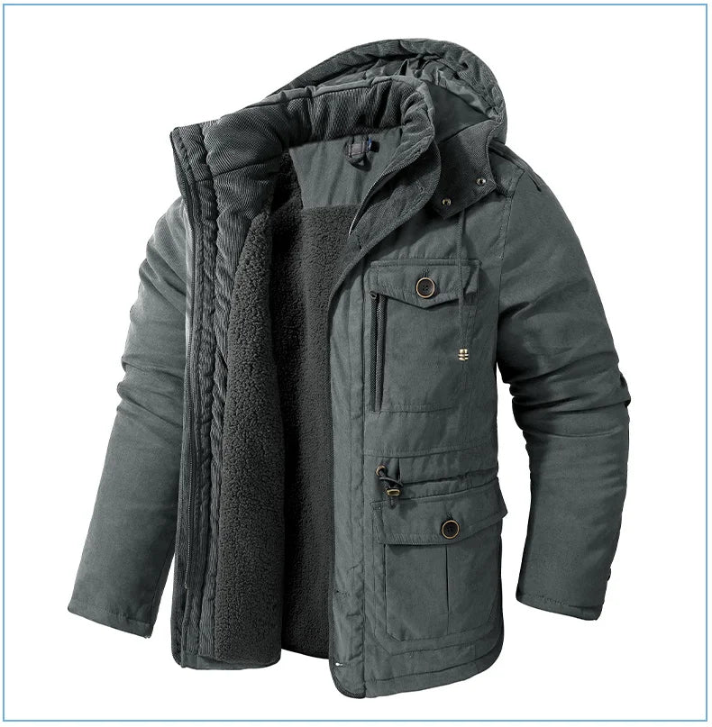 LZLLTT Men Winter Warm Parkas Mens Fleece  Jacket Parkas Men Casual Cotton Outdoor Fur Trench Padded Jackets Coats