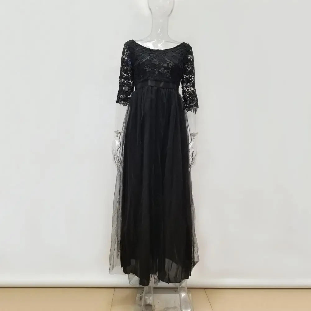 Women Maxi Dress Lace Flower Embroidery Pleated Floor Length Women Chiffon Long Dress Elegant Evening Gown Prom Party Dresses