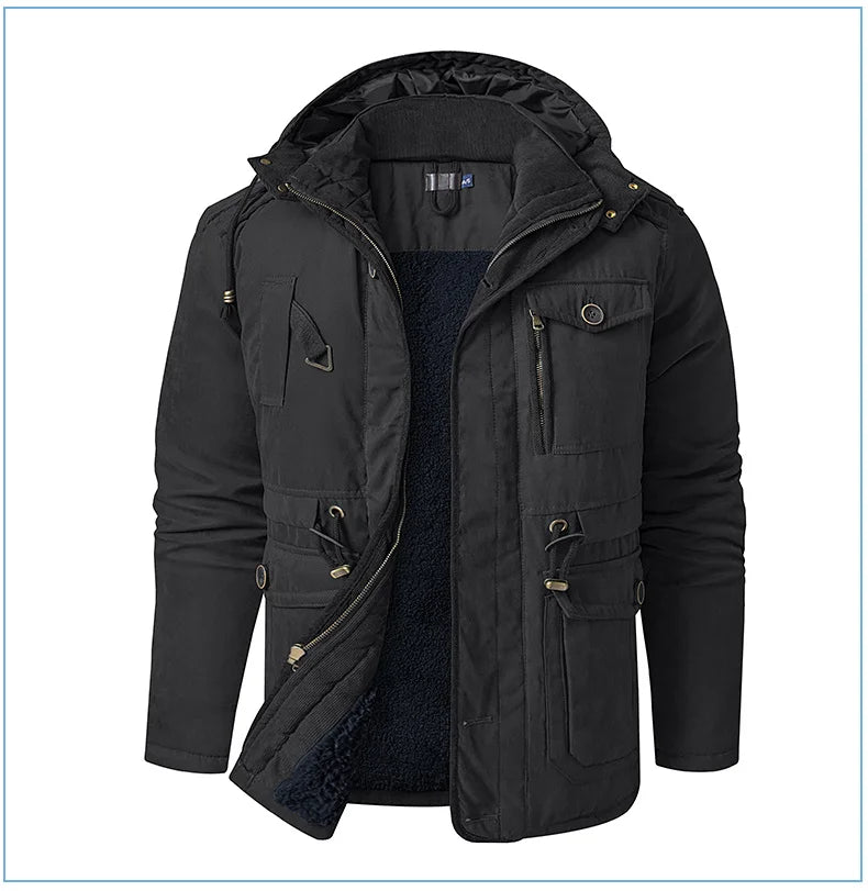 LZLLTT Men Winter Warm Parkas Mens Fleece  Jacket Parkas Men Casual Cotton Outdoor Fur Trench Padded Jackets Coats