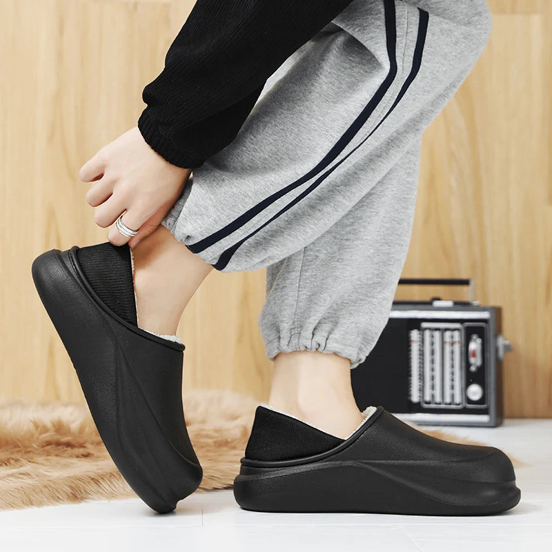 2025 Men's Slippers New Model Warm Thick Bottom Non-Slip Shoes Soft Comfortable Heel Covering Wear-Resistant Indoor Footwear