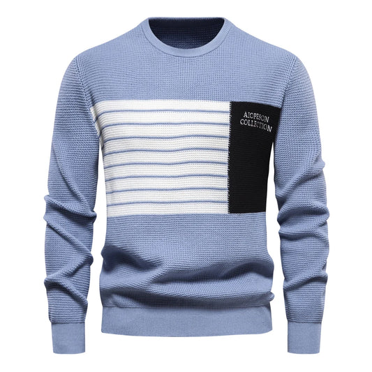 AIOPESON Fashion Patchwork Youth Sweater for Men Autumn Casual Pullover Quality Knitted Men's Sweater