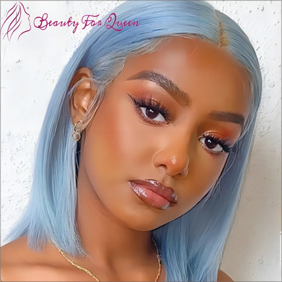 Blue Short Bob Wig Transparent 13x4 Lace Frontal Wigs Colored Human Hair Wigs For Women Pre Plucked Brazilian Remy Hair Wig 180%