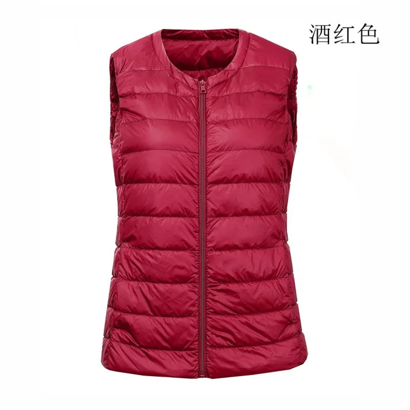 Autumn Winter Women Ultra Light Thin Duck Down Vest Sleeveless O-Neck Zipper Waistcoat Windproof Puffer Female Quilted Jackets