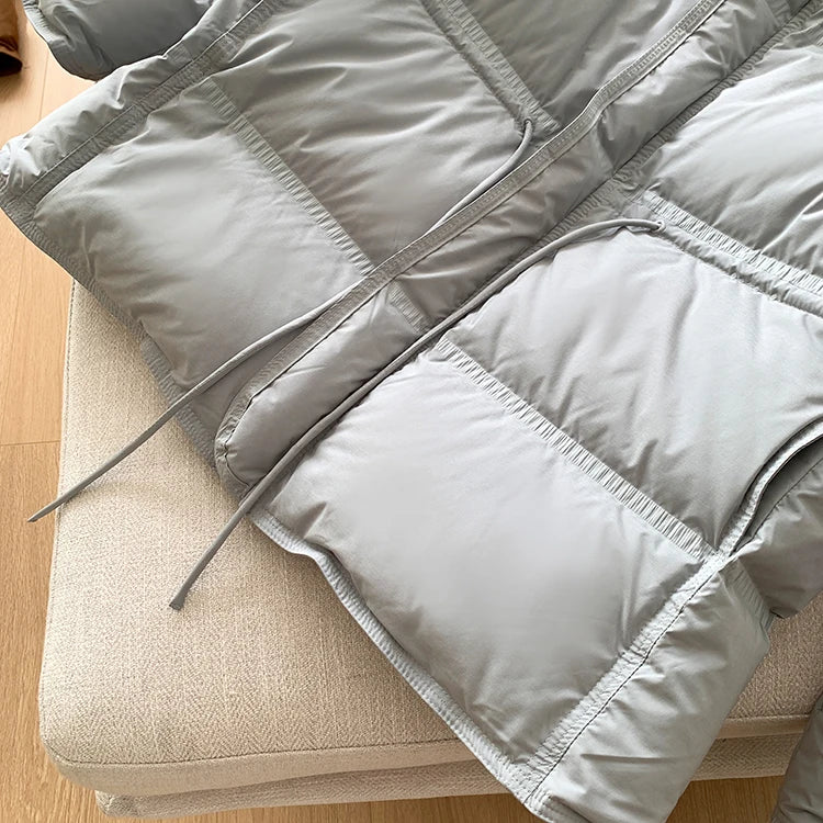 2023 New Autumn Winter Women Fashion Hooded 90% White Duck Down Coat Lady Slim Thick Warm Zipper Drawstring Lace-up Snow Jacket