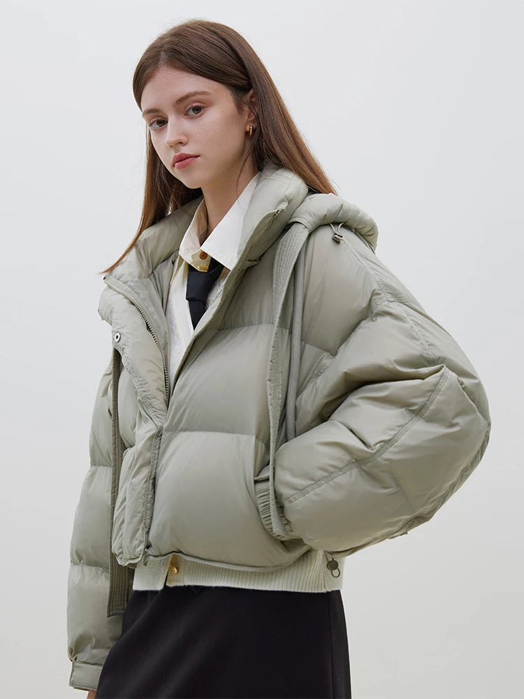 FSLE Classic Style Commuter 100-150G Short White Goose Down Jacket for Women 2023 New Winter Bat Sleeve Loose Warm Jacket Female