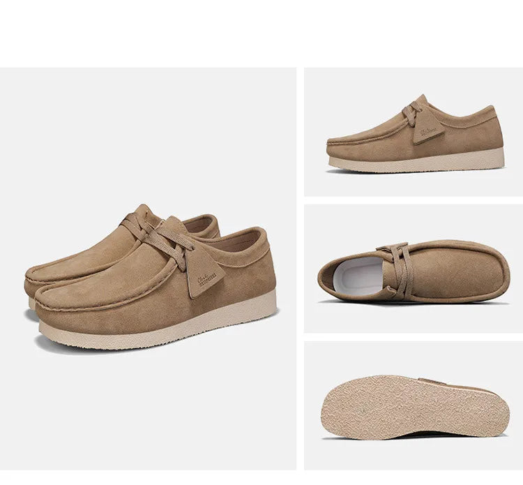 Fashion Khaki Casual Shoes For Men Suede Leather Loafers Men Platform Slip-on Men's Driving Shoes Lightweight Leisure Men Shoes