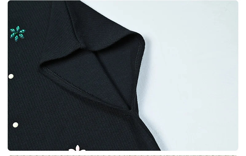 Maxi dress women long sleeve lady dresses flowers and pearls top causual dress round neck black modal ribbed top sizes XS-XXXL