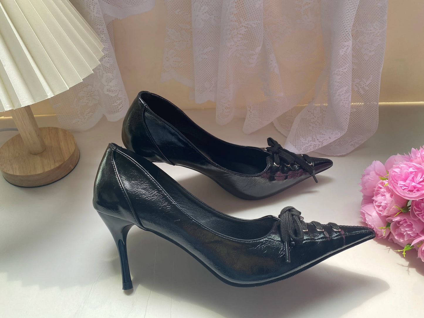 Sexy Leopard Print High Heels Women Black Pointed Toe Pumps Women Lace Up Elegant Designer Sandal Rhinestone Party Dress Shoes