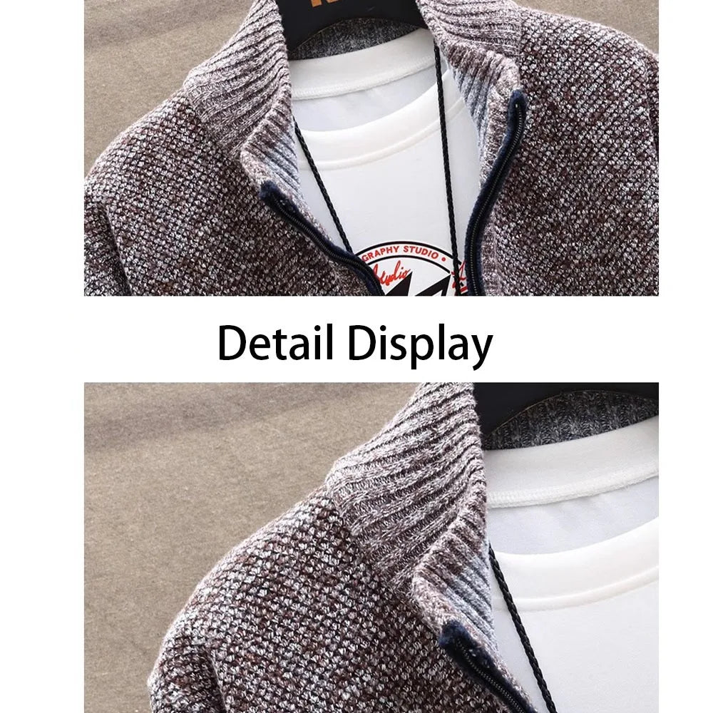 Knitted Cardigan Solid Color Sweater Men Zipper Autumn New Long-sleeved Jacket Warm Fleece Cardigans Jacket