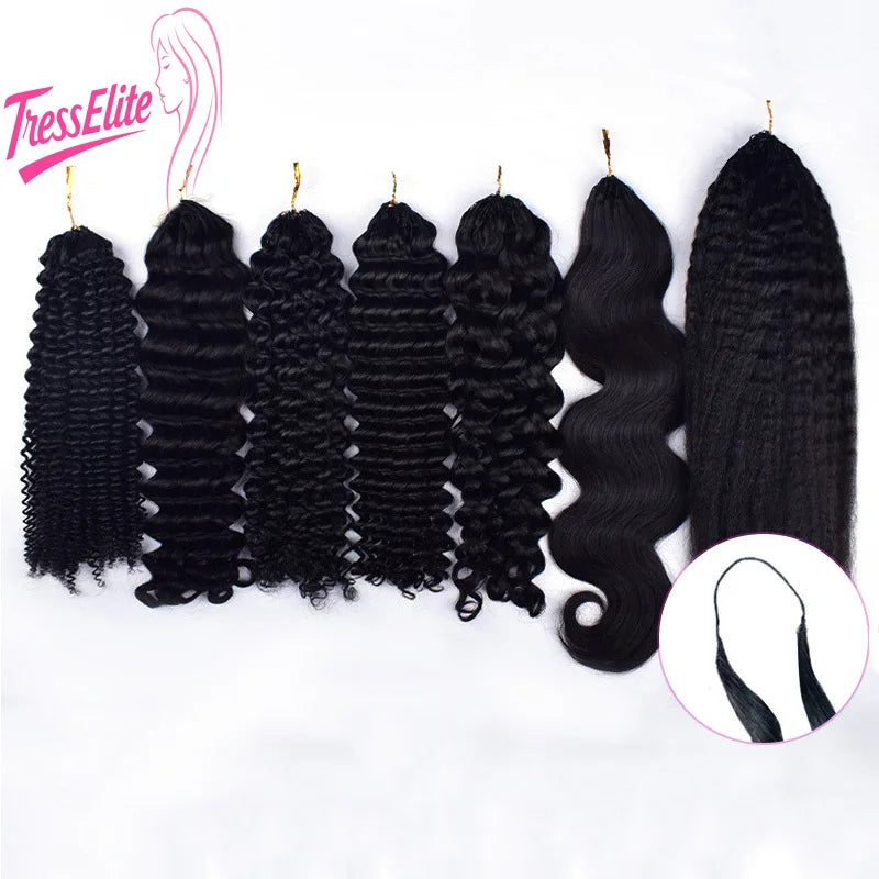 12A Crochet Curly Human Hair Extensions Invisible Knot Knotless Design Pre-Separated with String for Black Women Curls & Waves
