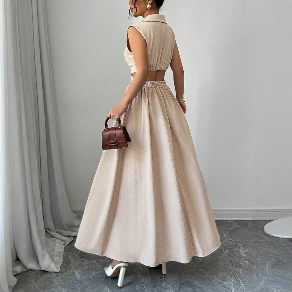 Mia Muse Dresses Summer Comfortable French Elegant Fashion Cut-Out Chic Sleeveless V-Neck Maxi Sweet Dating Dresses For Women