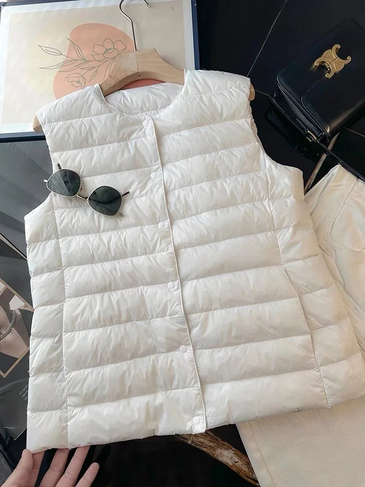 Women's Sleeveless Lightweight Down Jacket Vest 2025 Autumn and Winter Wear Women's Commuter Warm Waistcoat Vest Jacket