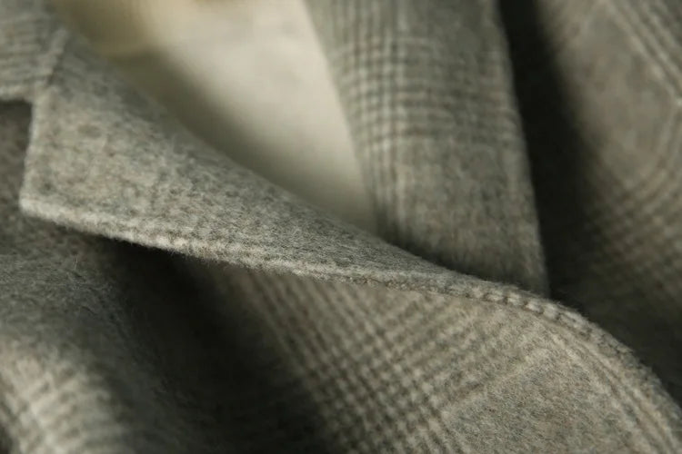 Handmade Sewn Double-sided Woolen Blazer Women Spring Autumn Plaid Wool Overcoat Office Lady Casual Suit Coat Thick Jacket