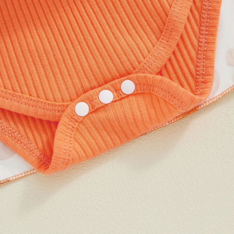 Newborn Baby Girl Halloween Clothes Outfit Pumpkin Ghost Print Long Sleeve Crew Neck Patchwork Romper Dress with Headband