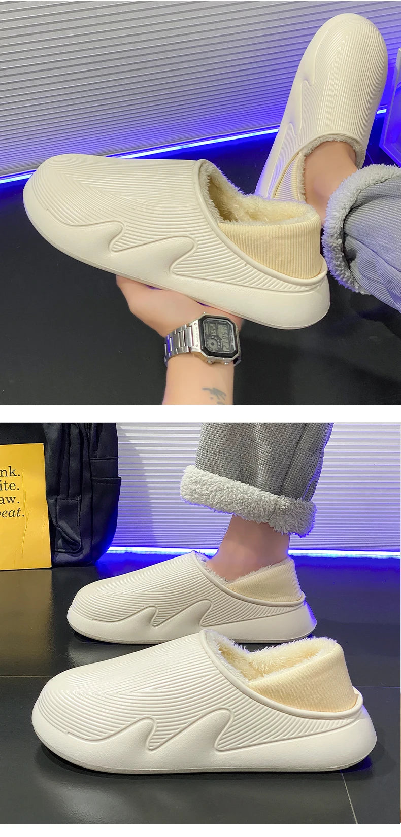 Slippers Men Indoor Fashion Waterproof Slides Home Bedroom Shoes New Style Warm and Fleece Cold Resistant Home Slippers