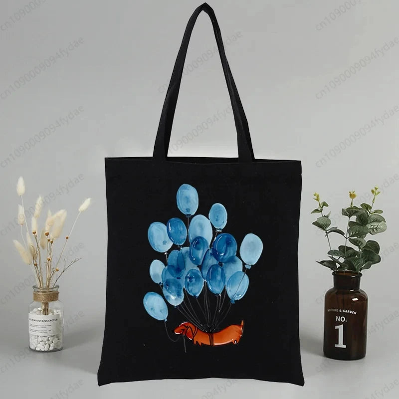 Dachshund Teckel Cute Dog  Canvas Tote Bag Printed Cartoon Reusable Cloth Bag Handbag Shopping Shoulder Bags Handbags Women