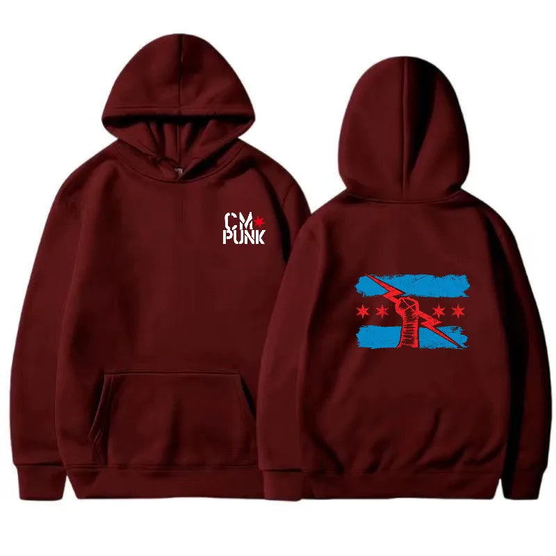 Autumn and Winter New Famous Wrestler Returns to CM Punk Men's Solid Hoodie Fashion Print Street Sports Casual Top Pullover