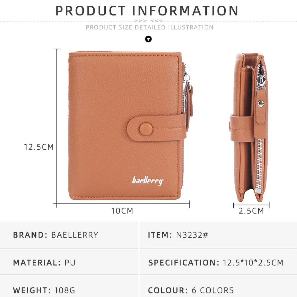 Mini Wallet for Women Baellerry Small Tri-fold Clutch with Zipper Snap Button Multi Card Holder Organizer Gift for Her