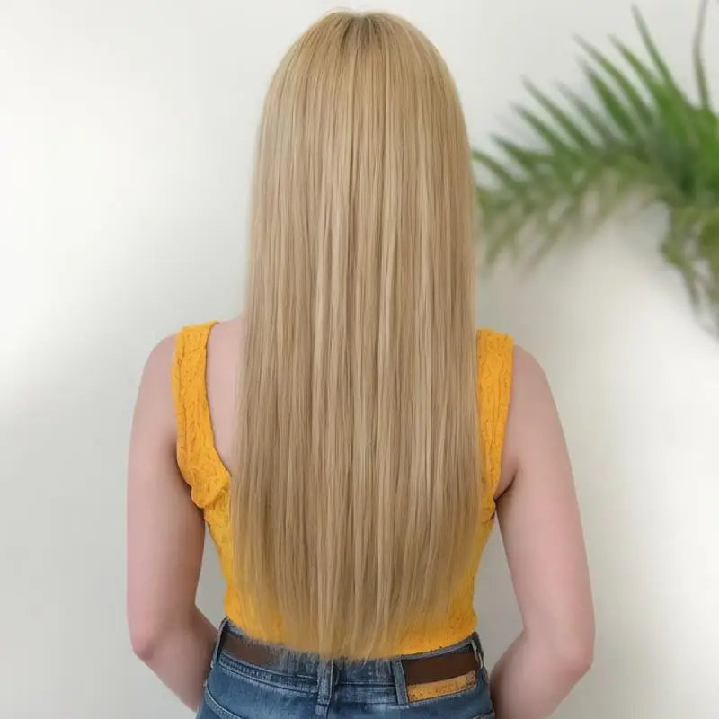 Fashion synthetic wig for women Air bangs long straight hair beige white high temperature silk synthetic fiber full head cover