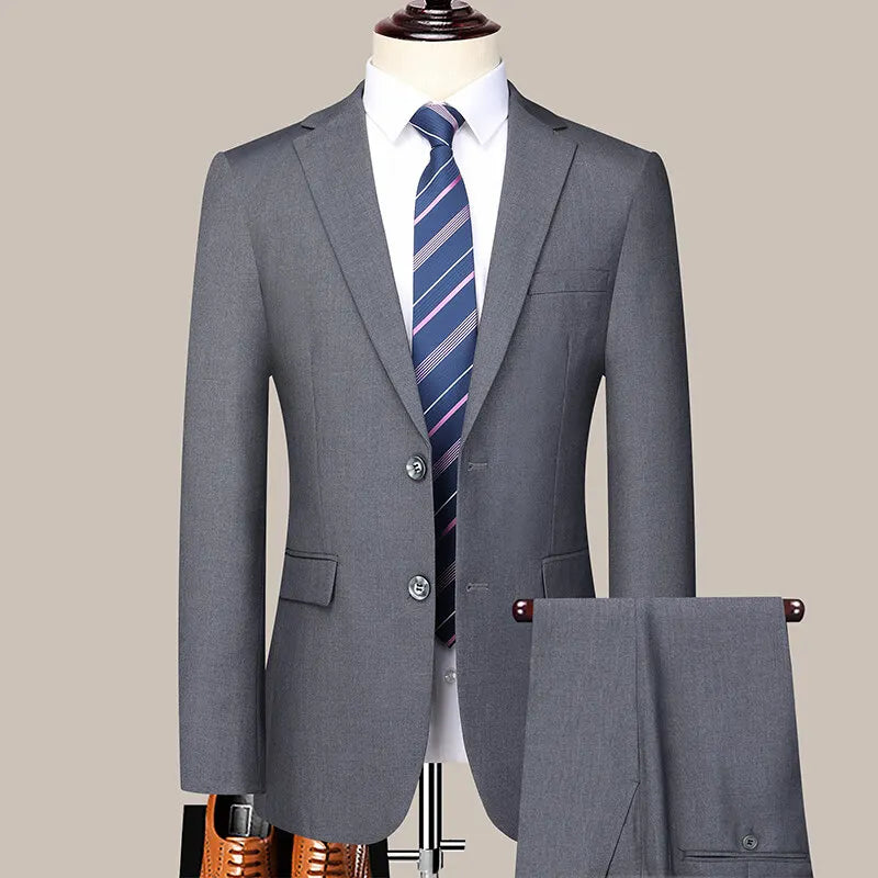 Two button men (suit + trousers) Korean version of fashion slim-fit business professional dress work formal two-piece set