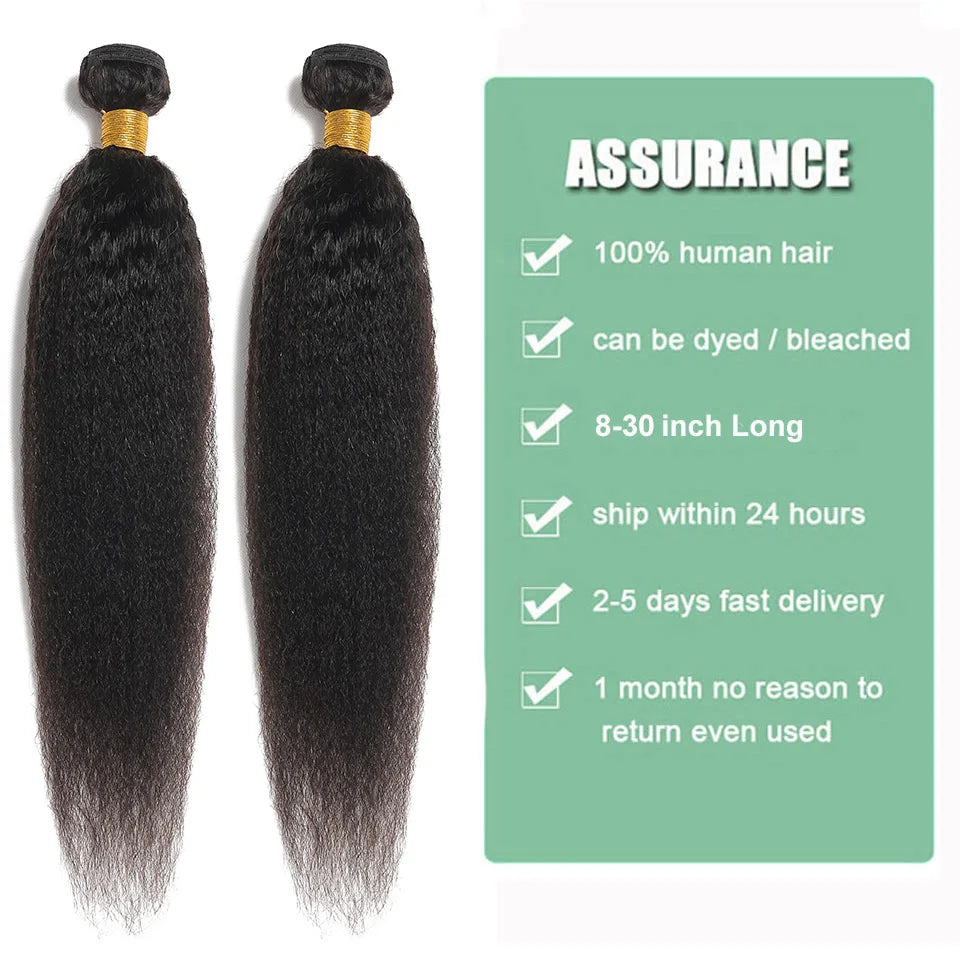 30 Inch Indian Raw Virgin Unprocessed 100% Virgin Human Hair Kinky Straight 1/2/3/4 PCS Bundles Yaki Straight For Black Women