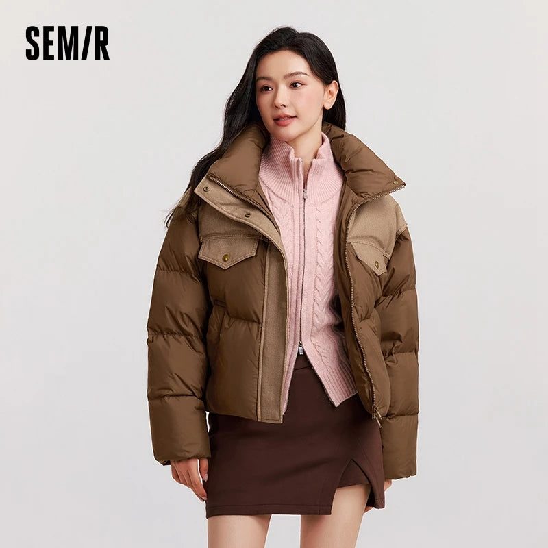 Semir Down Jacket Women Waterproof Patchwork Oversize Stand Collar 2025 Winter New Trendy Coat