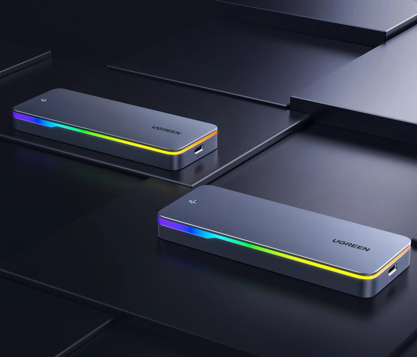 UGREEN 20Gbps M.2 SSD Case NVMe SATA SSD Enclosure Adapter USB 3.2 Gen2 External Enclosure Supports RGB Lighting effect