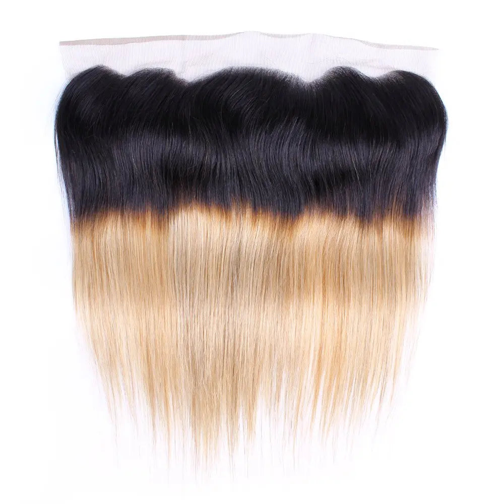 10-18 Inch 1B/27 Blonde Lace Frontal Pre Plucked Brazilian Bone Straight Ombre Blonde Human Hair 13x4 Transparent Swiss Lace