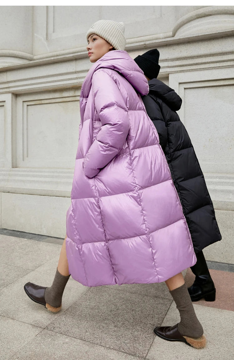 AMII Minimalist 2025 Down Jacket Coat Women Winter Warm Long Bread Puffer Coat Light Thick Quality Fashion Outerwear 12324060