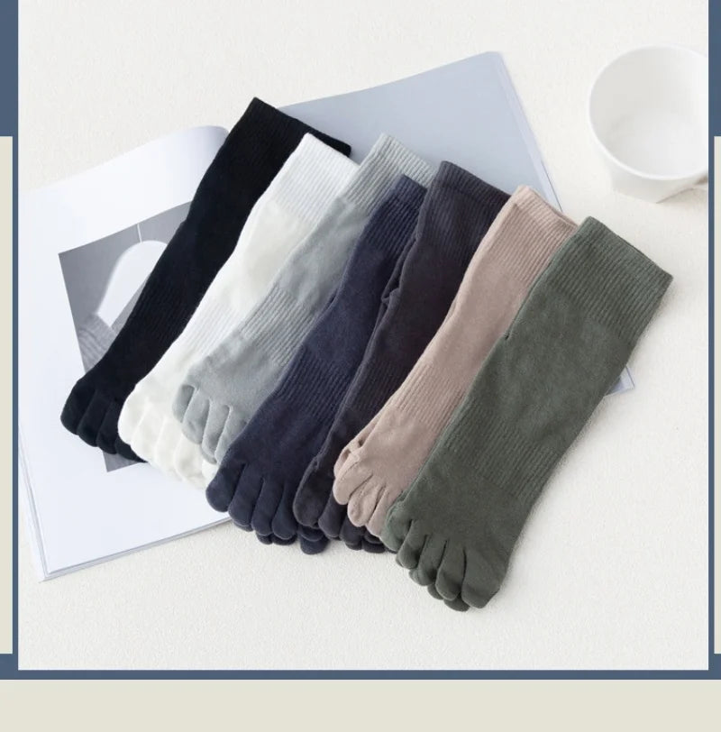 Men's Cotton 5 Toe Socks Mid Cuff Anti Odor Sweat Wicking Non Slip for Spring Autumn Casual Athletic Solid Color Daily Comfort