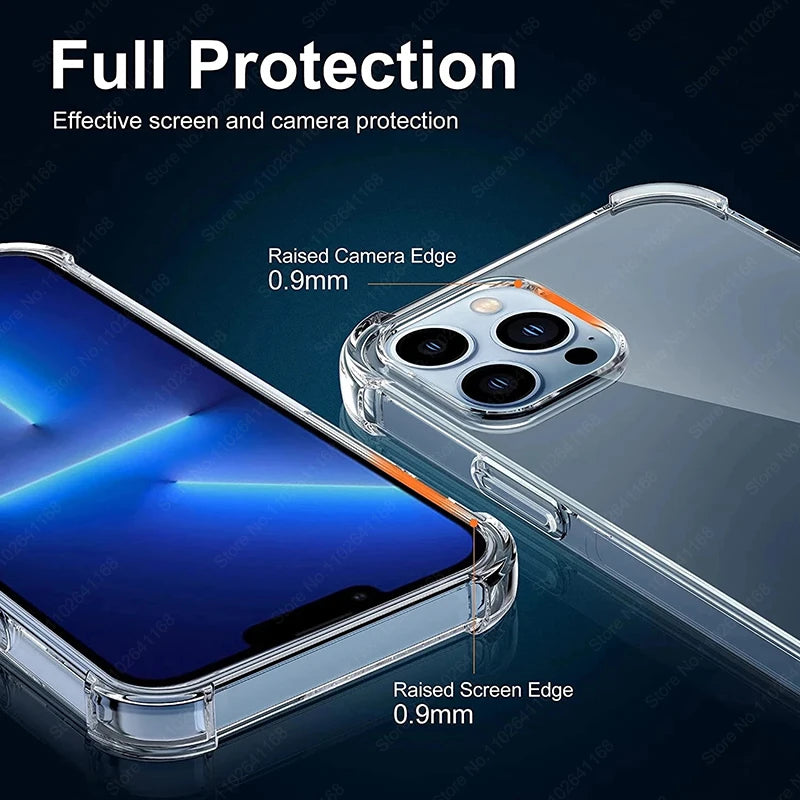 Luxury Shockproof Clear Phone Case For iPhone 16 15 13 12 11 14 Pro Max Mini XR XS 8 Plus Silicone Bumper Transparent Back Cover