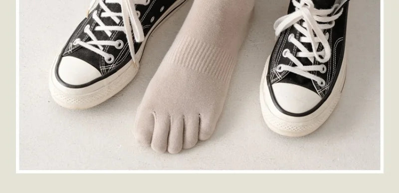 Men's Cotton 5 Toe Socks Mid Cuff Anti Odor Sweat Wicking Non Slip for Spring Autumn Casual Athletic Solid Color Daily Comfort