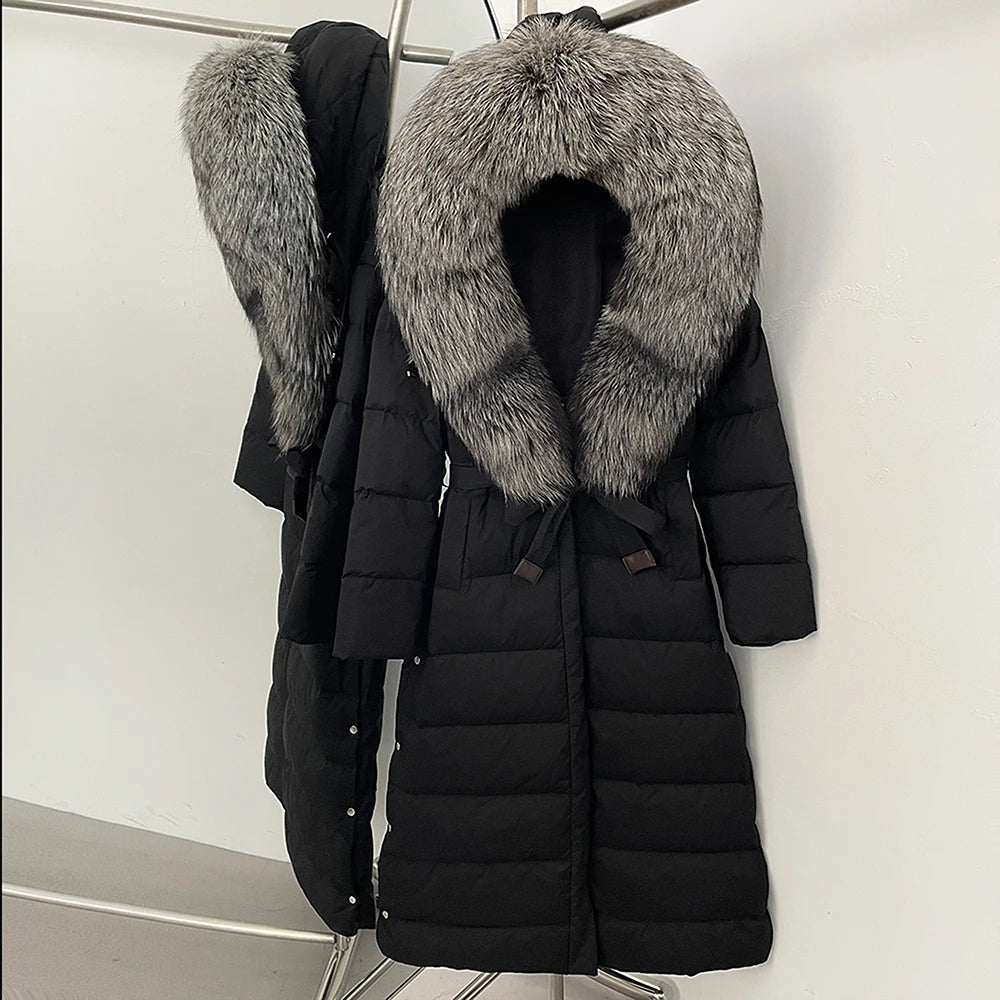 OFTBUY Long Puffer Jacket Women New 2025 Winter Warm White Duck Down Jacket Women's Real Fox Fur Coat Female Natural Fur Parkas