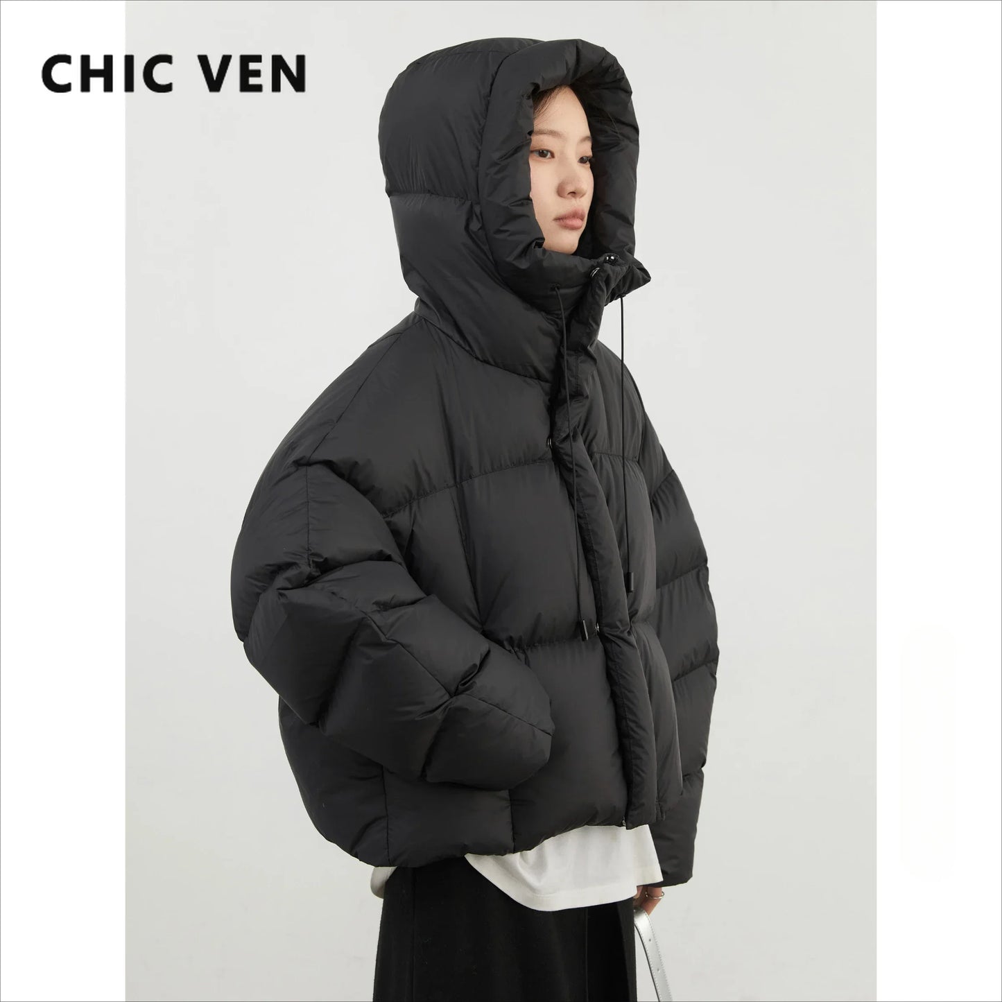 CHIC VEN Women Down Coats Loose Casual New Hooded 90 White Duck Down Female Down Jacket Autumn Winter 2025