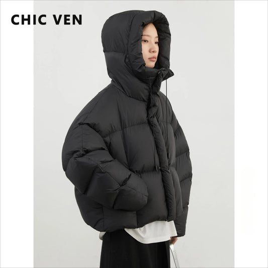 CHIC VEN Women Down Coats Loose Casual New Hooded 90 White Duck Down Female Down Jacket Autumn Winter 2025
