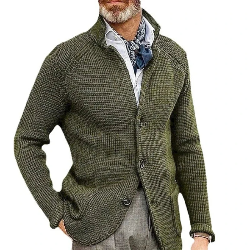 Sweaters Cardigan Men Coat Stand Collar Knitted Open Stitch Full Sleeve Splice Single Breasted Sweater Coats Autumn Winter